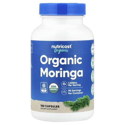 Organic Moringa, 180 Capsules (500 mg per Capsule)