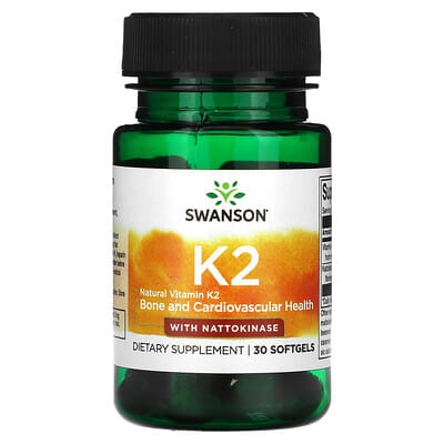 Витамин K2 Swanson Vitamins с Nattokinase, 30 мягких капсул