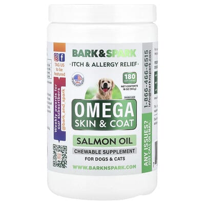 Omega Skin & Coat, Salmon Oil, For Dogs & Cats, Chicken, 180 Soft Chews, 18 oz (513 g)