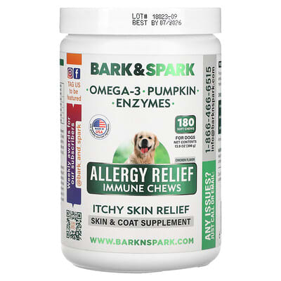 Средство для облегчения аллергии Bark&Spark Allergy Relief Immune Chews, Chicken, 180 Soft Chews, 13.9 oz (396 g)