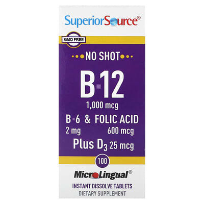 B-12, B-6 и фолиевая кислота с D3, 100 быстрорастворимых таблеток MicroLingual®