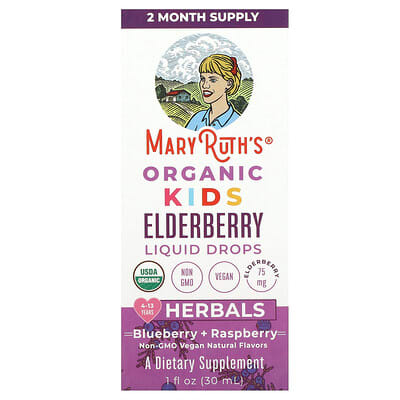 Детские органические капли экстракта бузины MaryRuth's 4+ Years Blueberry + Raspberry 1 fl oz (30 ml)