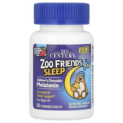Zoo Friends Sleep, Children's Chewable Melatonin, Ages 4+, Raspberry, 60 Chewable Tablets