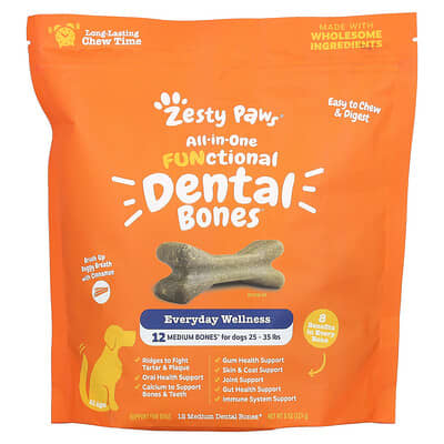All-in-One Functional Dental Bones, For Dogs, All Ages, Cinnamon, 12 Medium Dental Bones, 8 oz (227 g)
