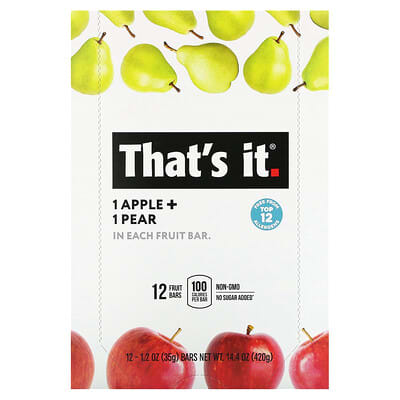Fruit Bars, Apple + Pear, 12 Bars, 1.2 oz (35 g) Each