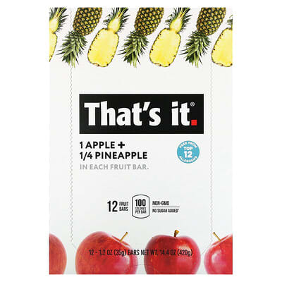 Фруктовый батончик That's It Apple + Pineapple, 12 Bars, 1.2 oz (35 g) Each