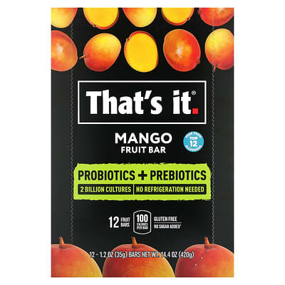 Probiotics + Prebiotics  Fruit Bars, Mango, 12 Bars, 1.2 oz (35 g) Each