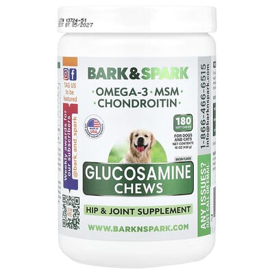 Glucosamine Chews, For Dogs And Cats, Bacon, 180 Soft Chews, 15 oz (432 g)
