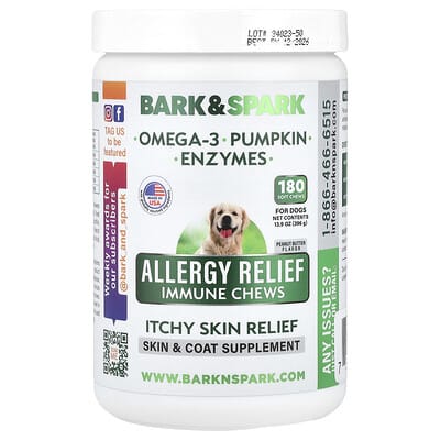 Allergy Relief Immune Chews, Itchy Skin Relief, For Dogs, Peanut Butter, 180 Soft Chews, 13.9 oz (396 g)