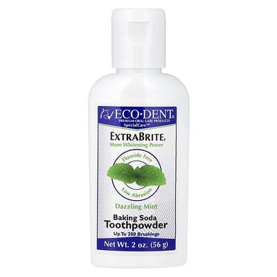 ExtraBrite®, Baking Soda Tooth Powder, Fluoride Free, Dazzling Mint, 2 oz (56 g)