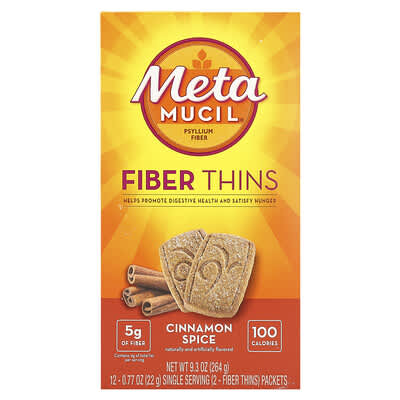 Metamucil Fiber Thins, корица, 12 пакетиков, 0.77 oz (22 g) каждый
