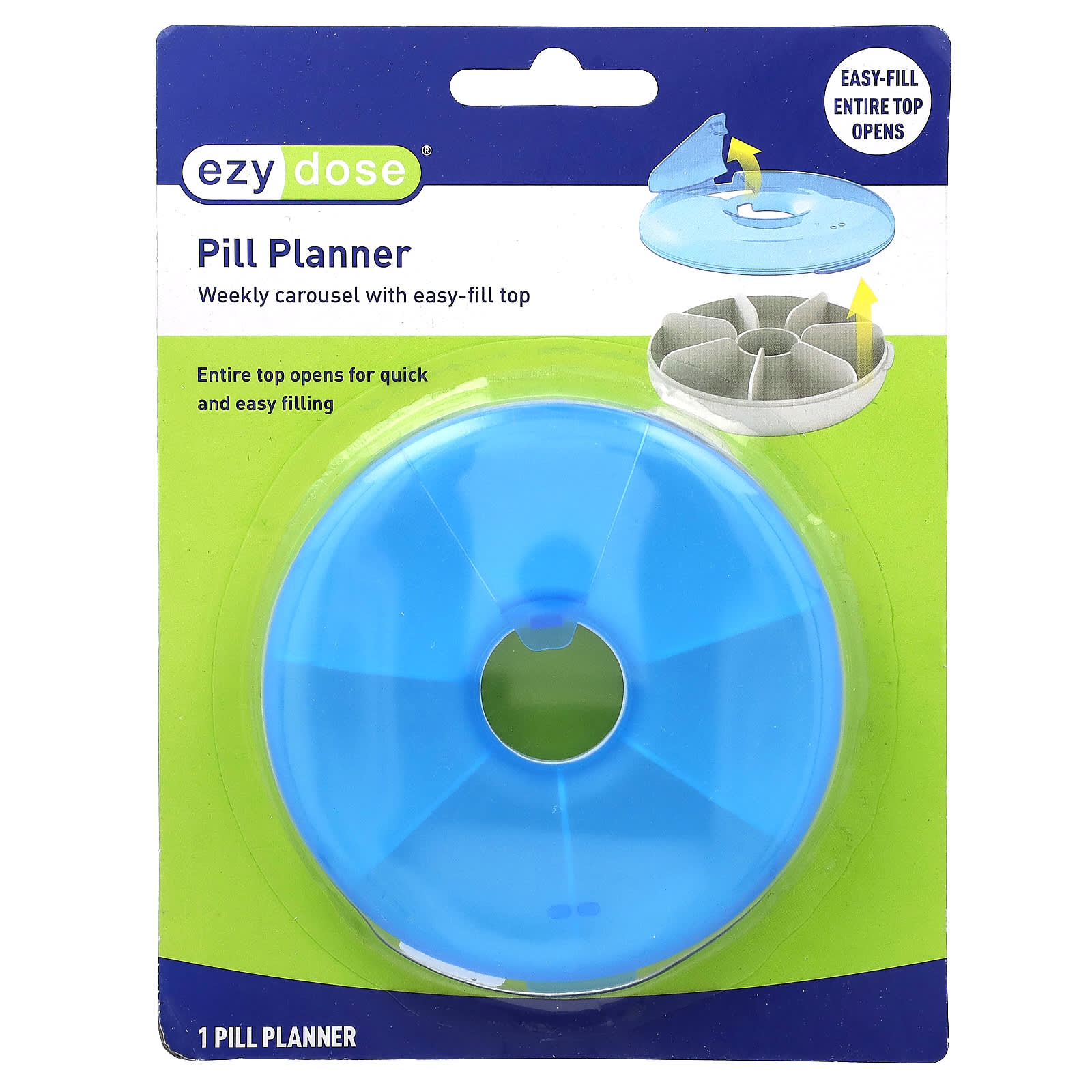 Pill Planner, Weekly Carousel With Easy-Fill Top, 1 Count