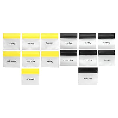 Reusable 7-Day AM/PM Pill Pouch Set, Black and Yellow, 1 Set