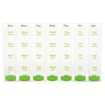 Weekly 4X/Day with Push Button Pop-Outs Medtime Planner, Green, 1 Count