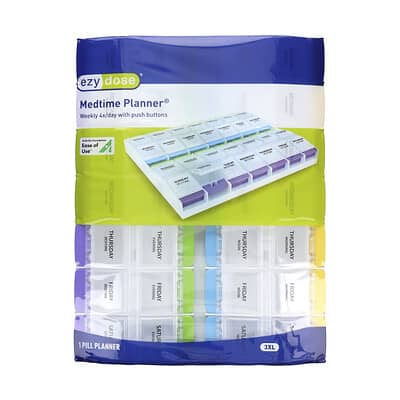 Medtime Planner® Weekly 4X/Day with Push Buttons, 3XL, 1 Count