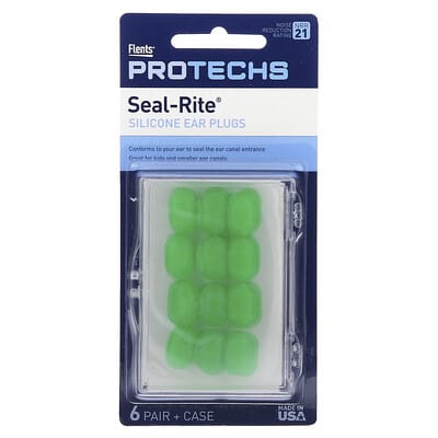 Pro-Techs, Seal-Rite®, Silicone Ear Plugs, Pink, 6 Pair & Case
