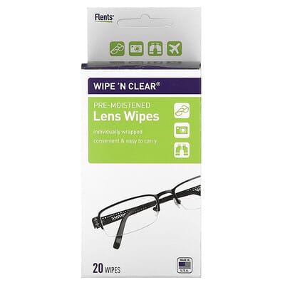 Влажные салфетки для линз Flents Wipe 'N Clear, 20 шт