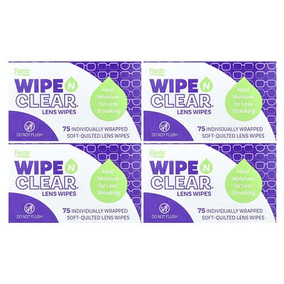 Wipe 'N Clear, Lens Wipes, 4 Boxes, 75 Individually Wrapped Soft-Quilted Lens Wipes