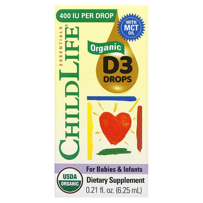Organic D3 Drops, For Babies & Infants, 0.21 fl oz (6.25 mL)