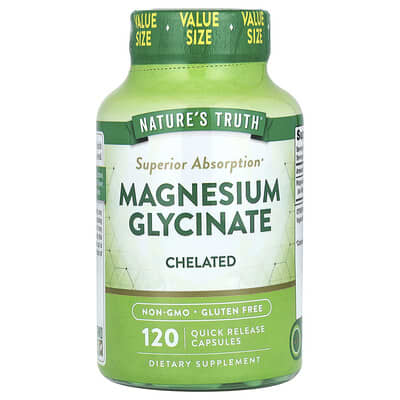 Nature's Truth Magnesium Glycinate, хелат, 120 быстрорастворимых капсул (100 mg на капсулу)