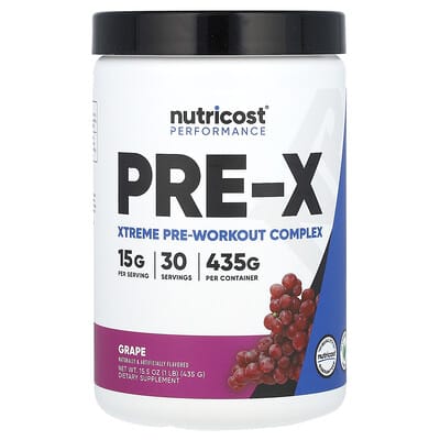 Nutricost Performance, PRE-X, экстремальный предтренировочный комплекс, виноград, 1 lb (435 g)