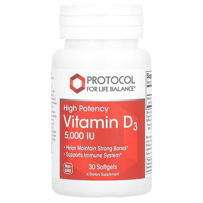 Vitamin D3, High Potency, 125 mcg (5,000 IU), 30 Softgels