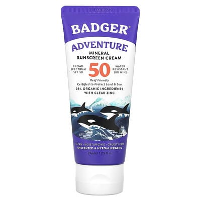 Adventure, Mineral Sunscreen Cream, SPF 50, Unscented, 2.9 fl oz (87 ml)