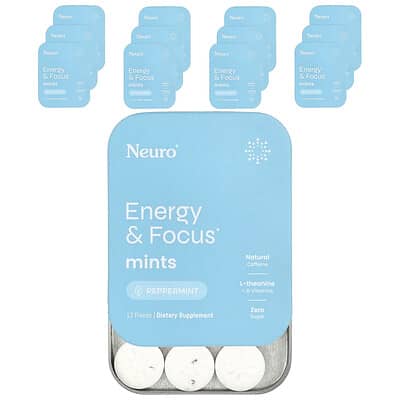 Energy & Focus Mints, Peppermint, 12 Pack, 12 Pieces Each
