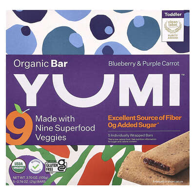 Органические батончики Yumi, Blueberry & Purple Carrot, 5 штук, 0.74 oz (21 g) каждый