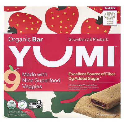 Yumi органический батончик для малышей, клубника и ревень, 5 шт, 0.74 oz (21 g) каждый