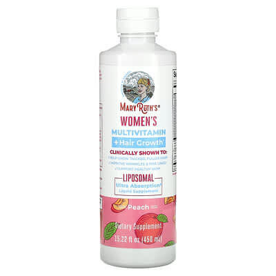 Женские мультивитамины MaryRuth's Multivitamin + Hair Growth, Peach, 15.22 fl oz (450 ml)