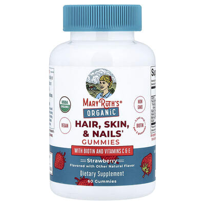 Organic Hair, Skin & Nails Gummies, Strawberry, 60 Gummies