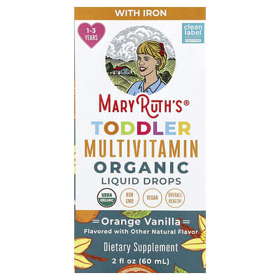 Organic Toddler Multivitamin Liquid Drops With Iron, 1-3 Years, Orange Vanilla, 2 fl oz (60 ml)