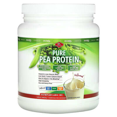 Olympian Labs чистый гороховый протеин, без вкуса, 14.33 oz (406.25 g)