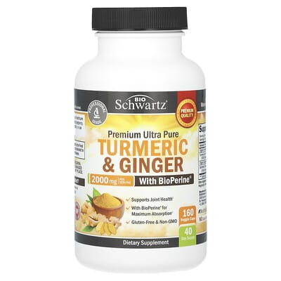 Turmeric & Ginger with BioPerine® Black Pepper Extract, Ultra Premium, 160 Veggie Caps