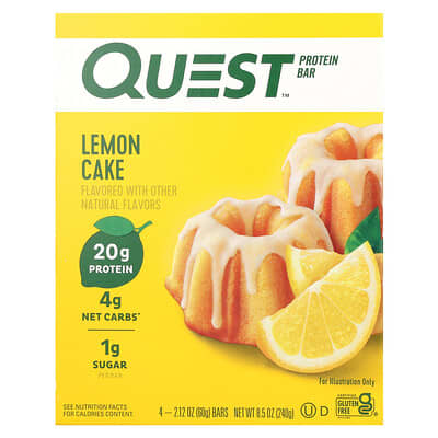 Protein Bar, Lemon Cake , 4 Bars, 2.12 oz (60 g) Each