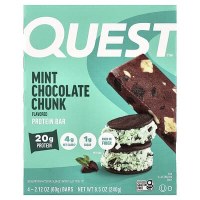 Protein Bar, Mint Chocolate Chunk, 4 Bars, 2.12 oz (60 g) Each