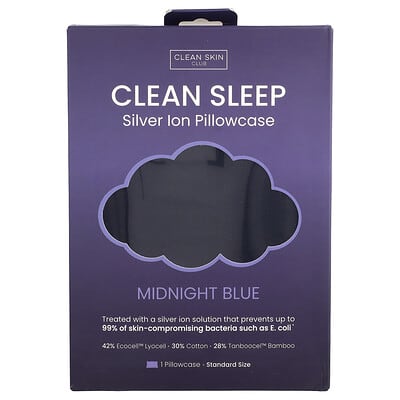 Clean Sleep, Silver Ion Pillowcase, Midnight Blue, 1 Count