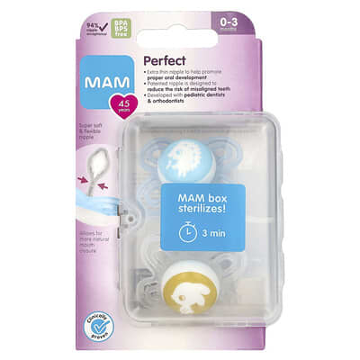 Perfect Pacifier, 0-3 Months, Boy, 2 Count