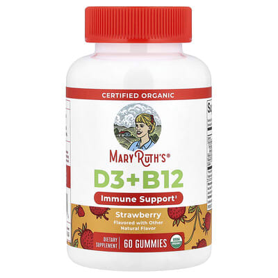 Organic D3 + B12 Gummies, Strawberry, 60 Gummies