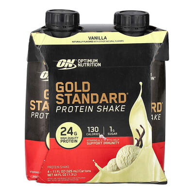 Протеиновый коктейль Optimum Nutrition Gold Standard® Vanilla, 4 упаковки по 11 fl oz (325 ml)