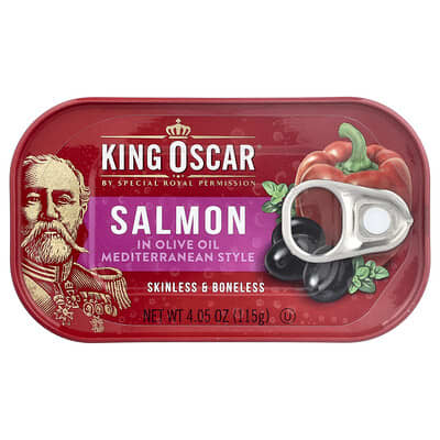 King Oscar лосось без кожи и костей в оливковом масле Extra Virgin, средиземноморский стиль, 4.05 oz (115 g)