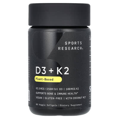 D3 + K2, растительный, 62.5 mcg/100 mcg, 60 вегетарианских мягких капсул
