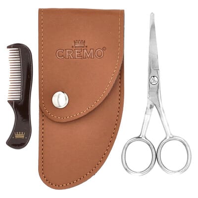 Beard Shears with Mini Comb & Case, 3 Piece Kit