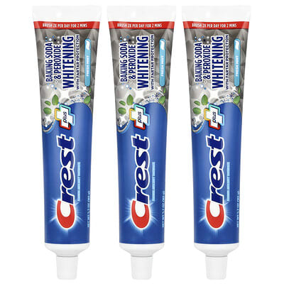 Plus, Fluoride Anticavity Toothpaste, Baking Soda & Peroxide Whitening, Fresh Mint, 3 Pack, 5.7 oz (161 g) Each