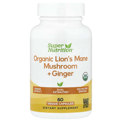 Organic Lion's Mane Mushroom + Ginger, 60 Veggie Capsules