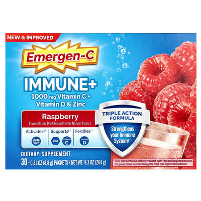 Immune+ Vitamin C + Vitamin D & Zinc, Raspberry, 30 Packets, 0.3 oz (8.7 g) Each