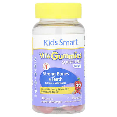 Kids Smart®, Витаминные мармеладки, для крепких костей и зубов, Calcium + Vitamin D3, Strawberry, 30 штук