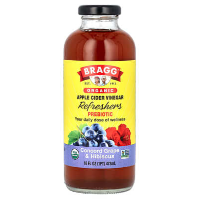 Organic Apple Cider Vinegar Refreshers, Beverage, Concord Grape & Hibiscus, 16 fl oz (473 ml)