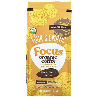 Focus, Organic Coffee with Lion's Mane Mushroom & Yacon, Whole Bean, Dark Roast, 10 oz (283 g)